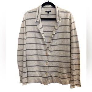 Eileen Fisher Women’s Cotton Blend Striped Button Front Lagenlook Cardigan Sz L